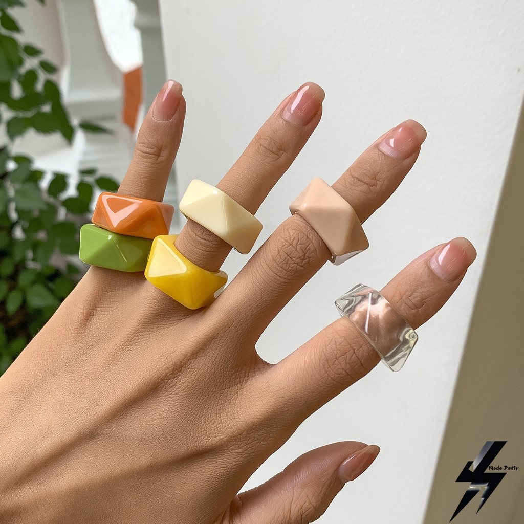 Cincin Trendy Geometric Rhombus Cincin Wanita, Permen Pastoral Warna Cincin Akrilik