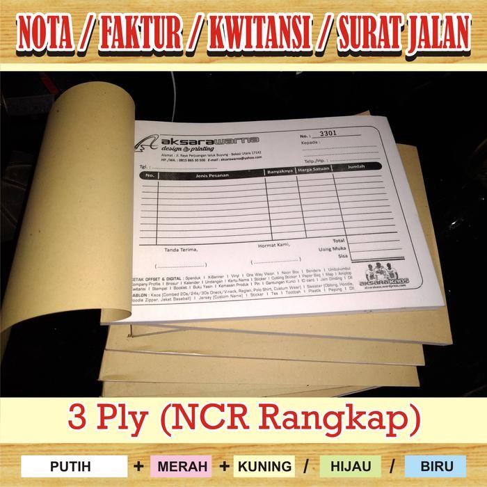 

AHHA Cetak Nota / Cetak Kwitansi / Faktur / Surat Jalan 3ply - Cetak 1 Warna