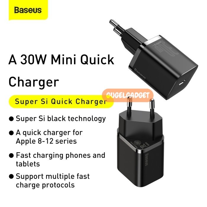 Kepala Charger BASEUS 30W Type-C Super Si quick charger IC 30W EU CCSUP-J