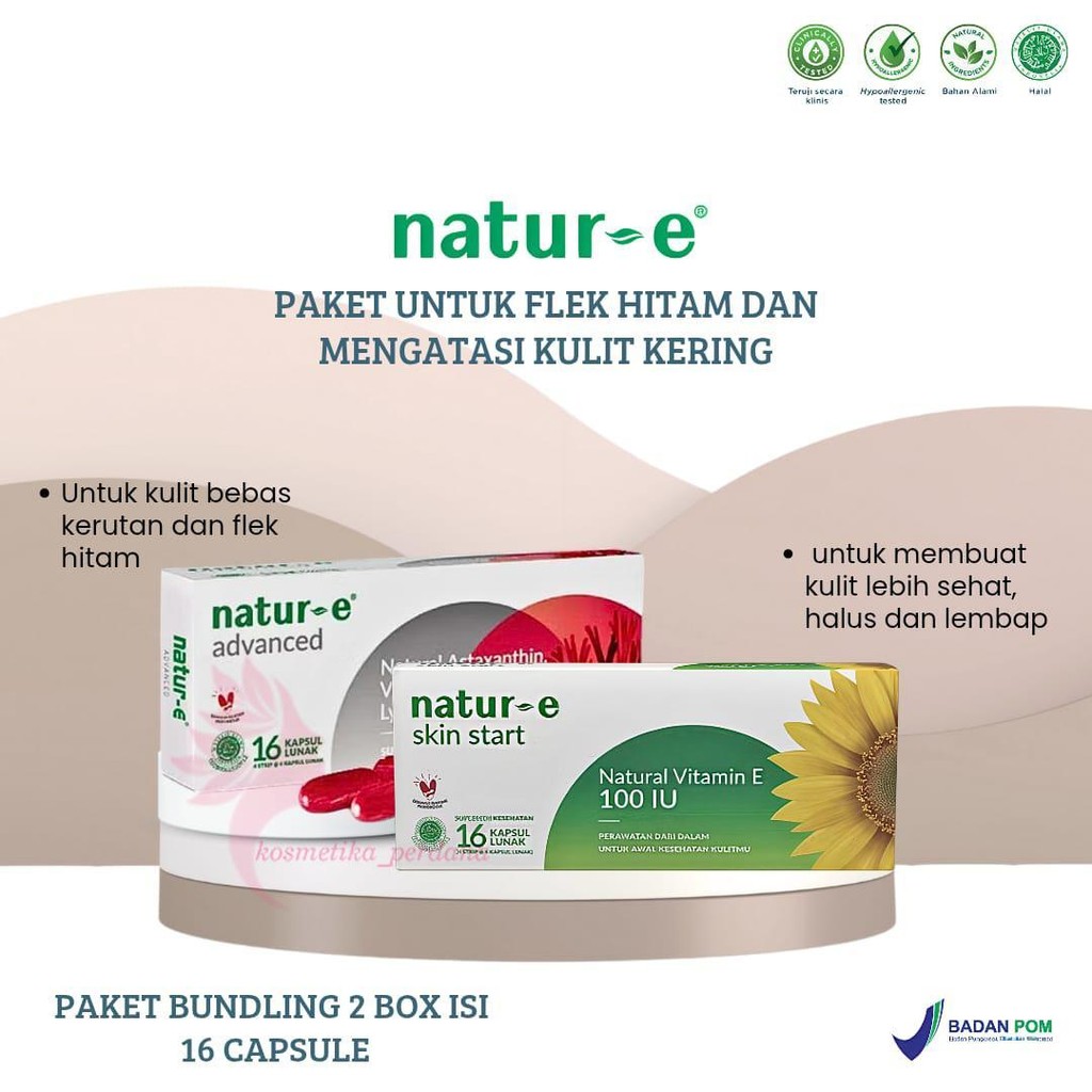 NATUR-E PAKET BUNDLING KAPSUL ADVAANCED  & HIJAU VIT E 100IU ISI 16 DAN 32 KAPSUL