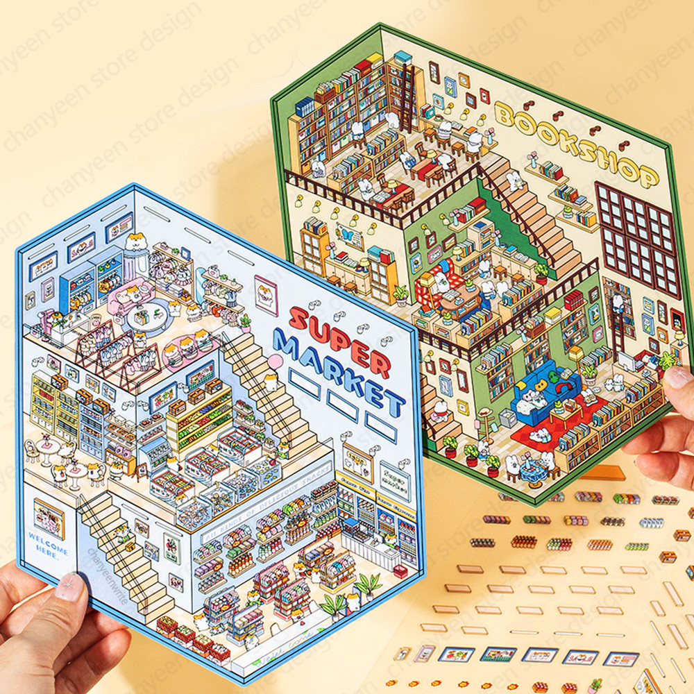 

Plus Size Third-story Cabin Scene DIY Sticker Highly Playable Sticker Stacking Pasting Festival Birthday Gift for Kid Child