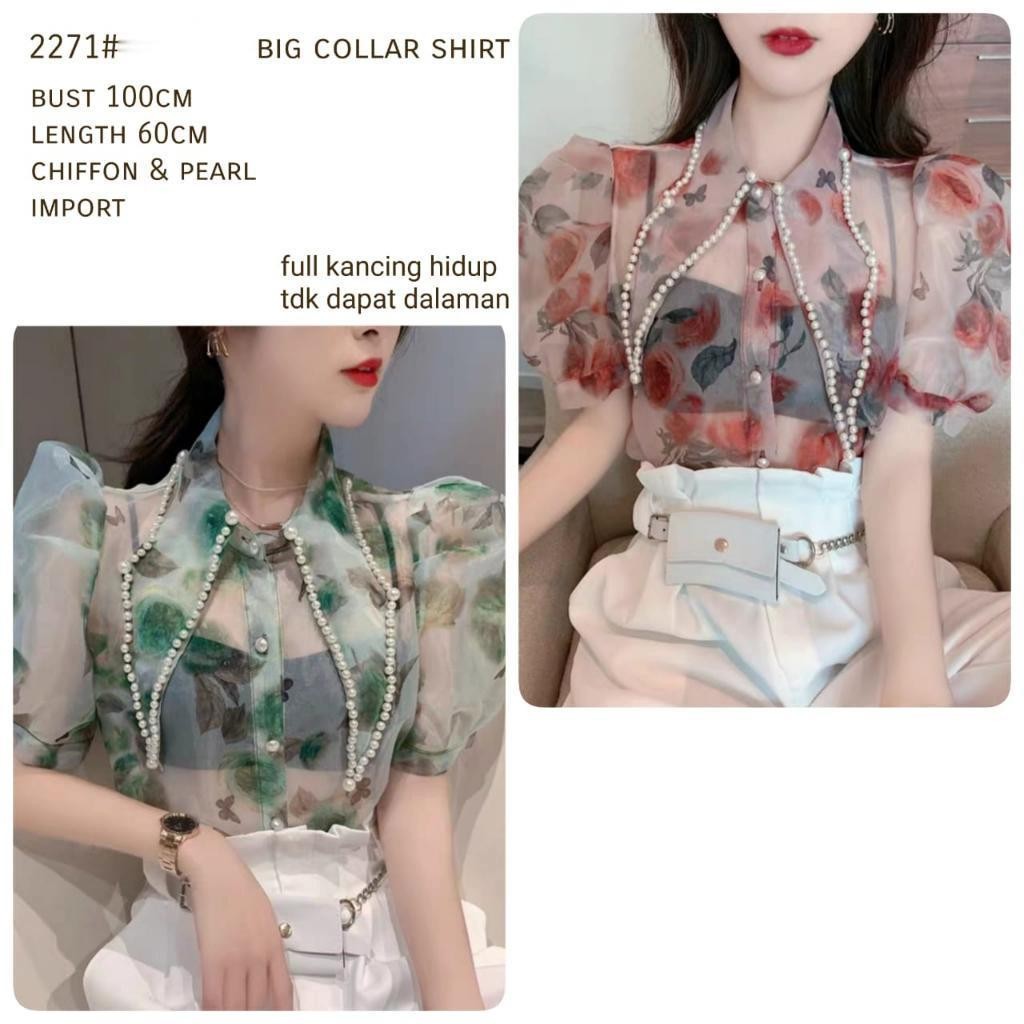 YR 3M KEMEJA 2271 TM THREE M BIG COLLAR SHIRT TOP FASHION PREMIUM ATASAN WANITA ANGGUN