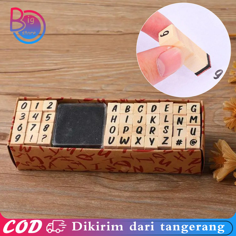 

40pcs Stempel Huruf Dan Angka Lengkap Stamp Alphabet Wooden Kayu Estetik Kotak Numbers Angka