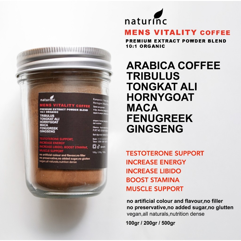 

Naturinc Mens vitality arabica coffee kopi Minuman Kesehatan Dan Penambah Stamina Mendukung Vitalitas Pria Dewasa gingseng tribulus tongkat ali maca fenugreek hornygoat weed testosterone booster muscle