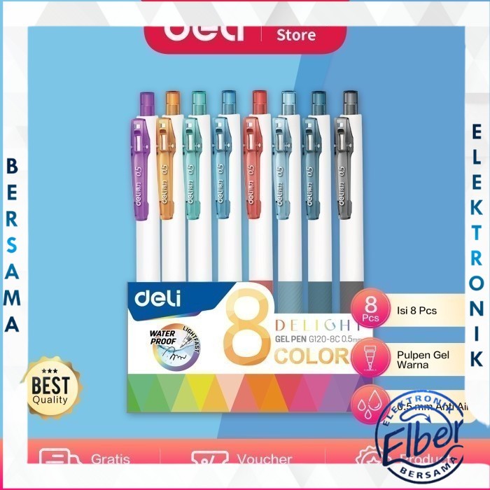 

ELBER DELI035 Deli Color Gel Pen / Pulpen Gel Warna Isi 8pcs 0.5mm Anti Air EG120-08 Y1675