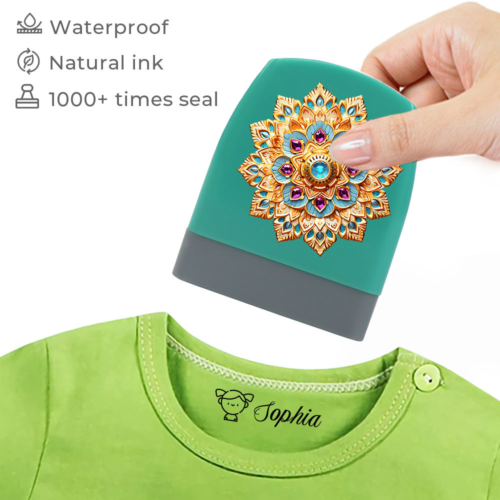 

3D Glass Color Round Flower Personalized Name Kids Stamp For Clothes Notebook Marker