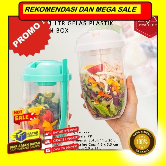 Rekomendasi Terlaris Kotak Makan Buah Sayur Salad + Garpu Salad Cup Portable Dressing Container 1 Lt
