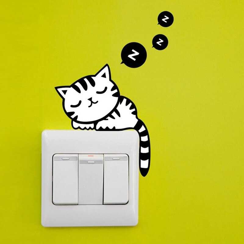 Stiker Saklar Lampu Sticker Lucu Kucing Tidur Sleeping Cat Perlengkapan Dekorasi Barang Unik