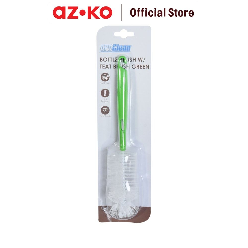 AZKO Proclean Sikat Botol Dengan Teat Brush - Hijau Bottle Cleaning Brush Sikat Pembersih Tempat Min
