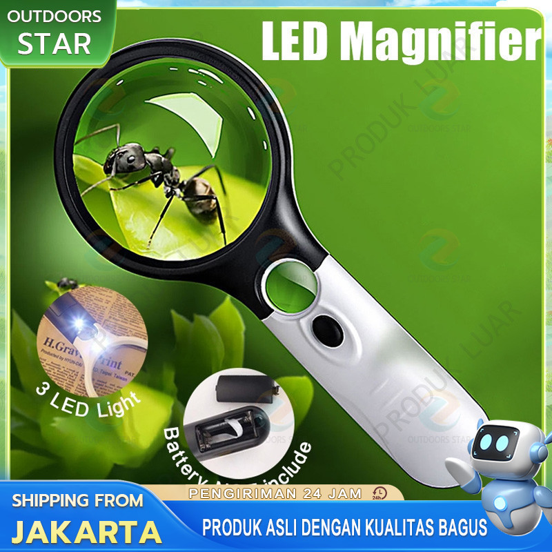 

3 LED Membaca Magnifying Glass Kaca Pembesar LED 2in1 Pembesar Dengan Lampu