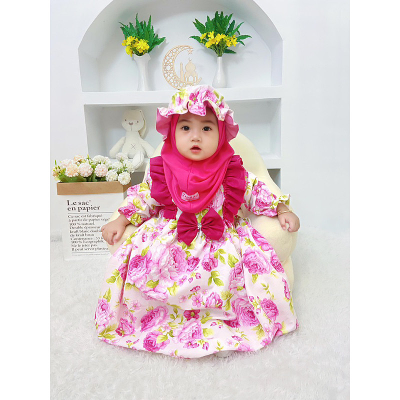 AD35RE Gamis SABRINA SET HIJAB TOPI by Zahra / gamis bayi lucu / gamis bayi murah