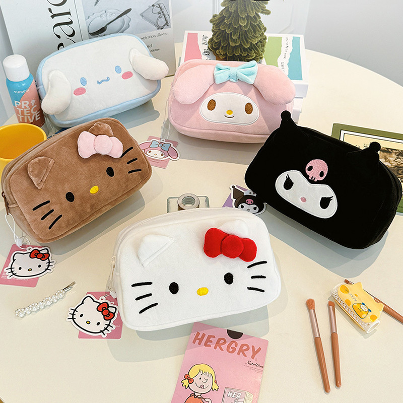 

Sanrio Plush Pencil Case Cute Cinnamoroll Kuromi My Melody Large Capacity Pencils Bag Pen Case School Supplies Stationery Gift