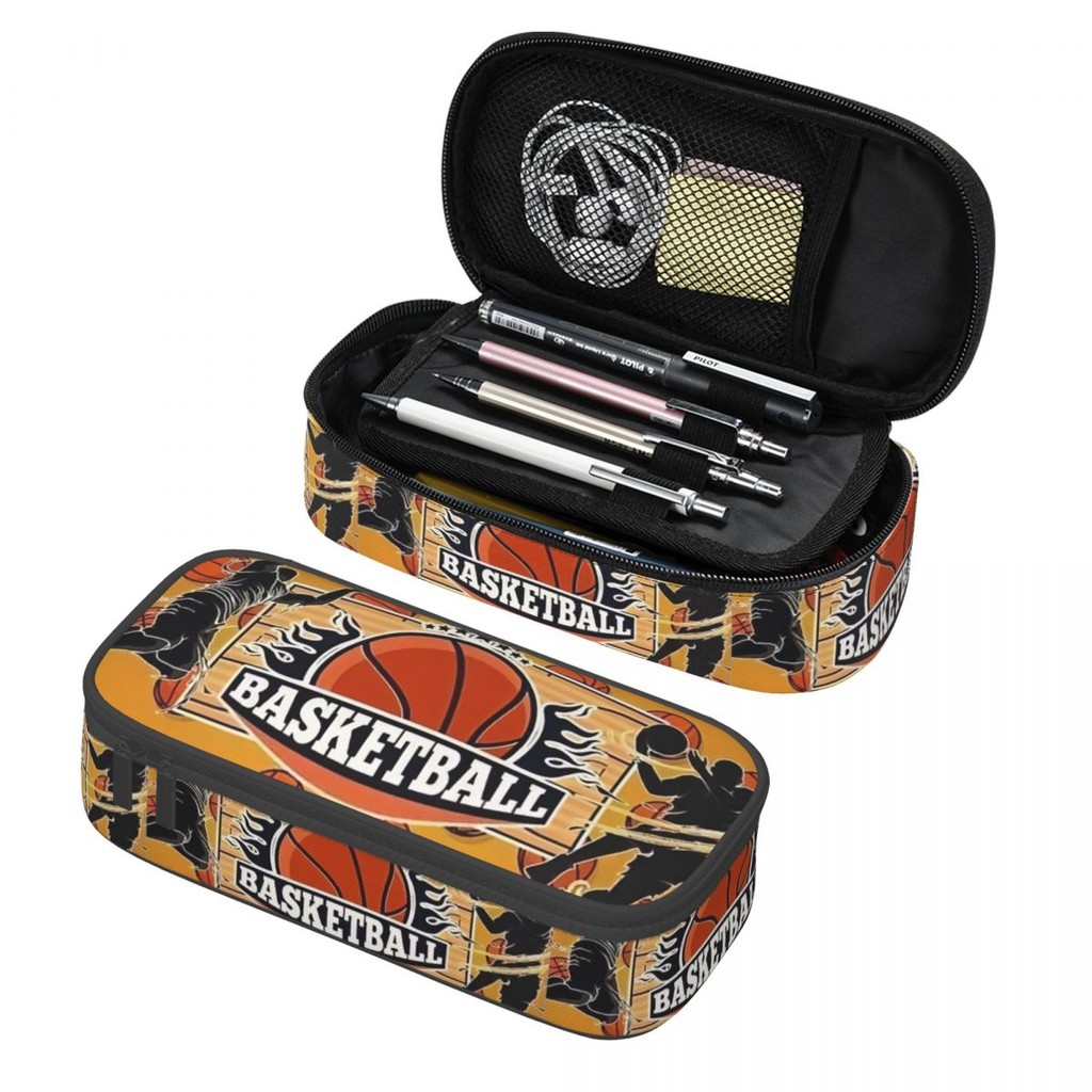 

Custom Kawaii Basketball Pencil Cases for Girls Boys Dots Round Physical culture Large Storage Pen Box Bag School Supplies