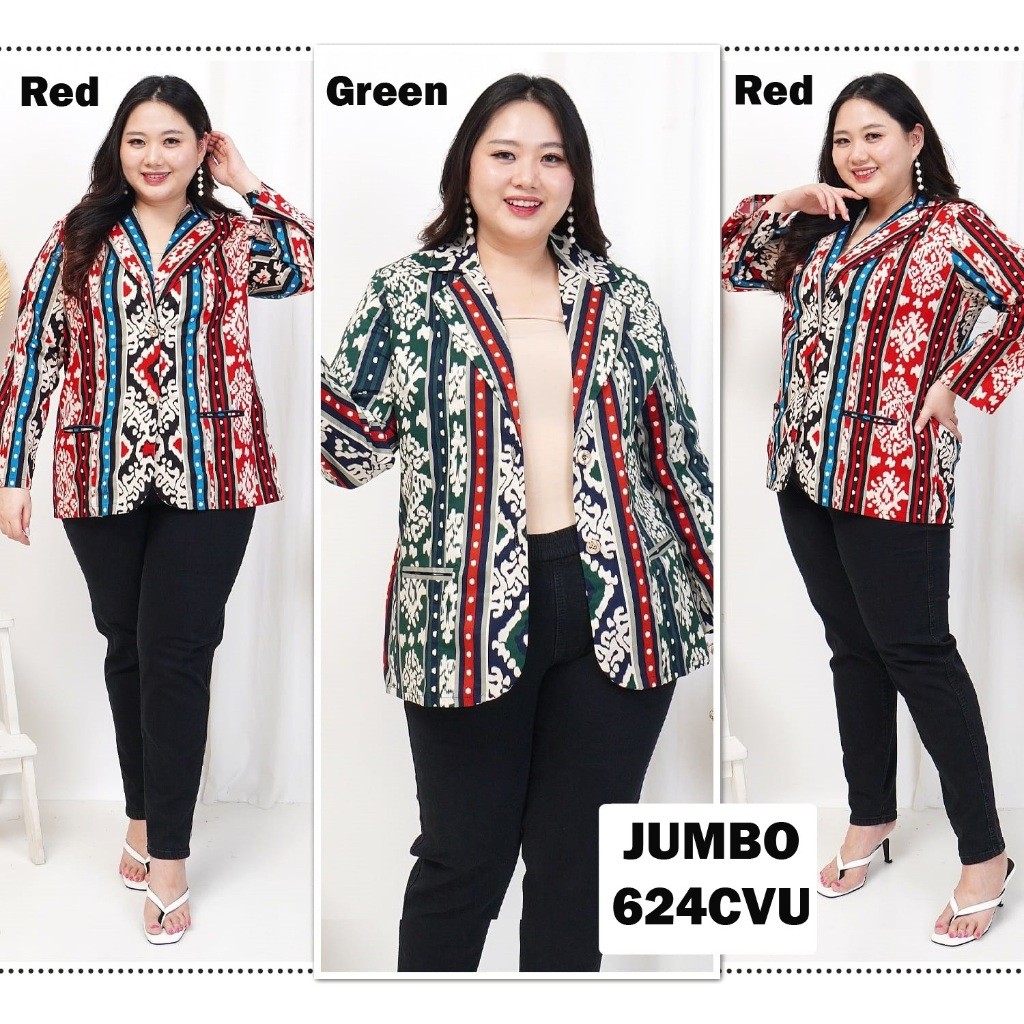Blazer Batik Jumbo Atasan Wanita Big Size LD 110-120 COD fit to XXL