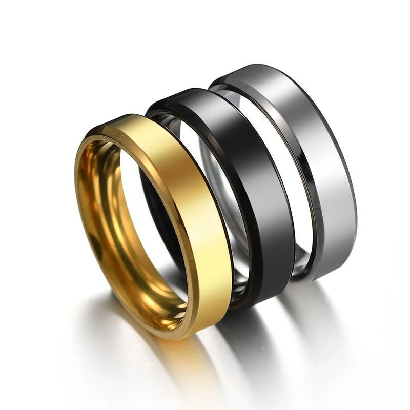 Cincin Pria Wanita Titanium polos Emas kuning gold Silver putih perak Hitam item black cowok cewek m