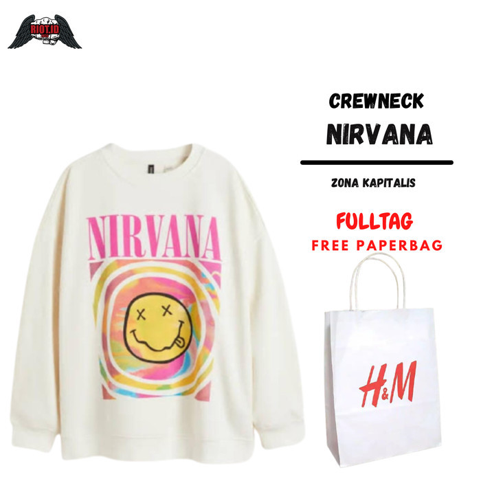 Crewneck H&M Nirvana Cream Pink Free Paper Full Tag HnM Jaket Sweater - Nirvana Cream, L