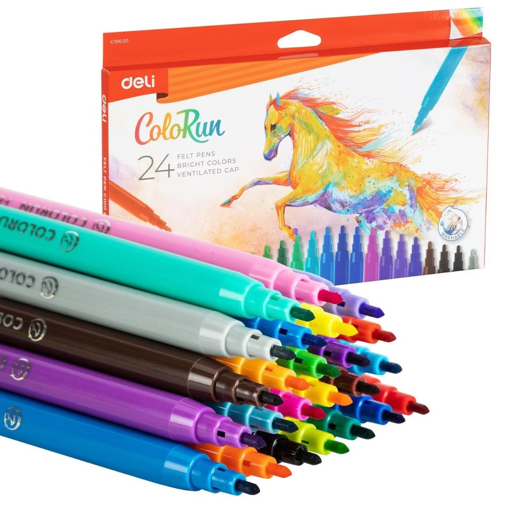 

Deli Felt Pen / Spidol Mewarnai 24 Warna Bullet Tip 1.0 mm Non-Toxic Mudah Dicuci EC10020