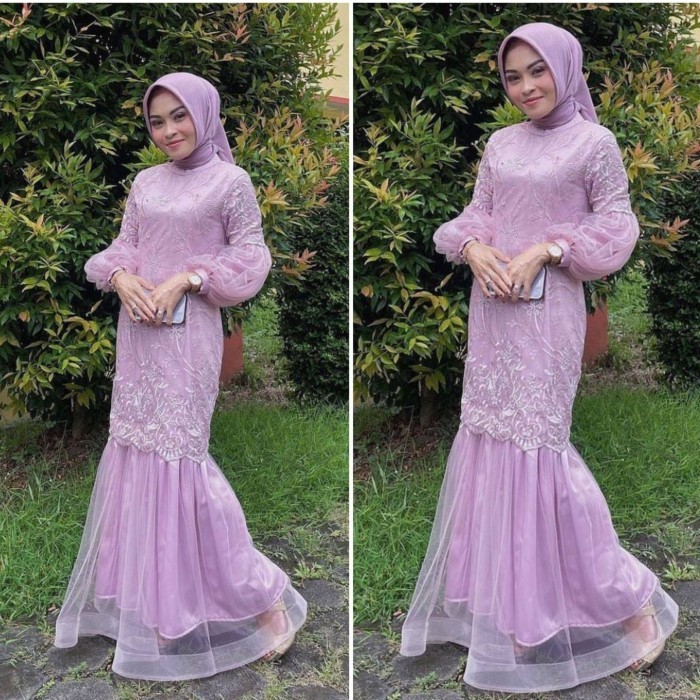 Dress Ambarwati lilac size M Gamis cantik brukat tile mewah mb at