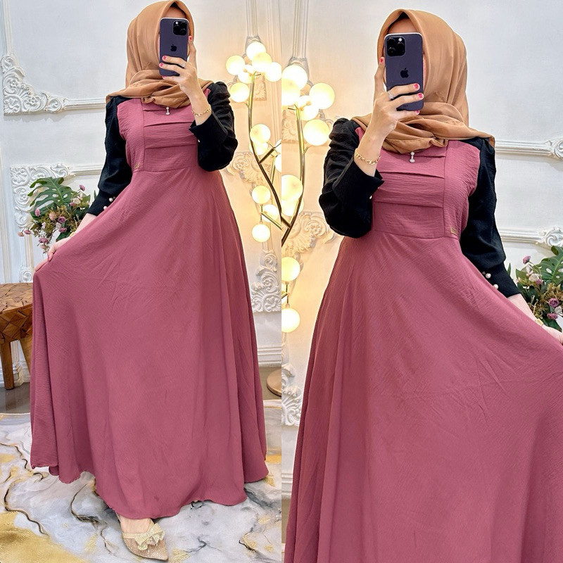 [HOT NEW] GAMIS ADERA DRESS CRINKLE AIRFLOW KOMBINASI FASHION MUSLIM DRESS SIZE S-M-L-XL-JUMBO