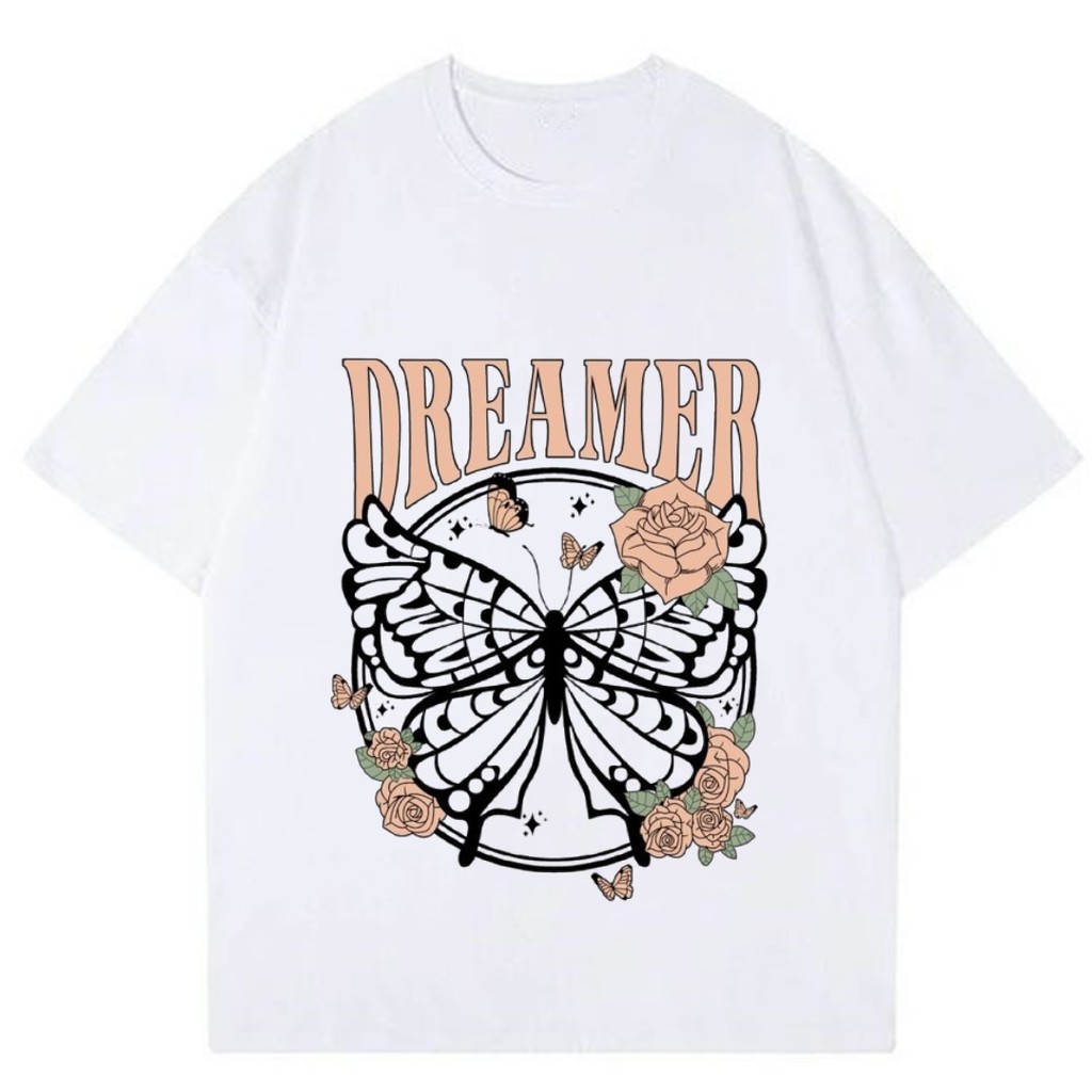 kaos lengan pendek puth wanita butterfly "Dreamer" fashion aesthetic vintage cotton combed 24s