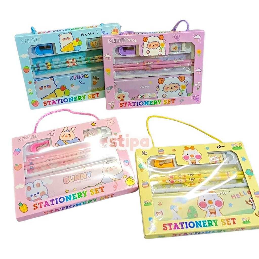 

STIPA Set Stationery Alat Tulis Pensil Penghapus Rautan Penggaris Kotak Pensil ATK Alat Tulis Sekolah Kantor Kado Souvenir Ulang Tahun Anak