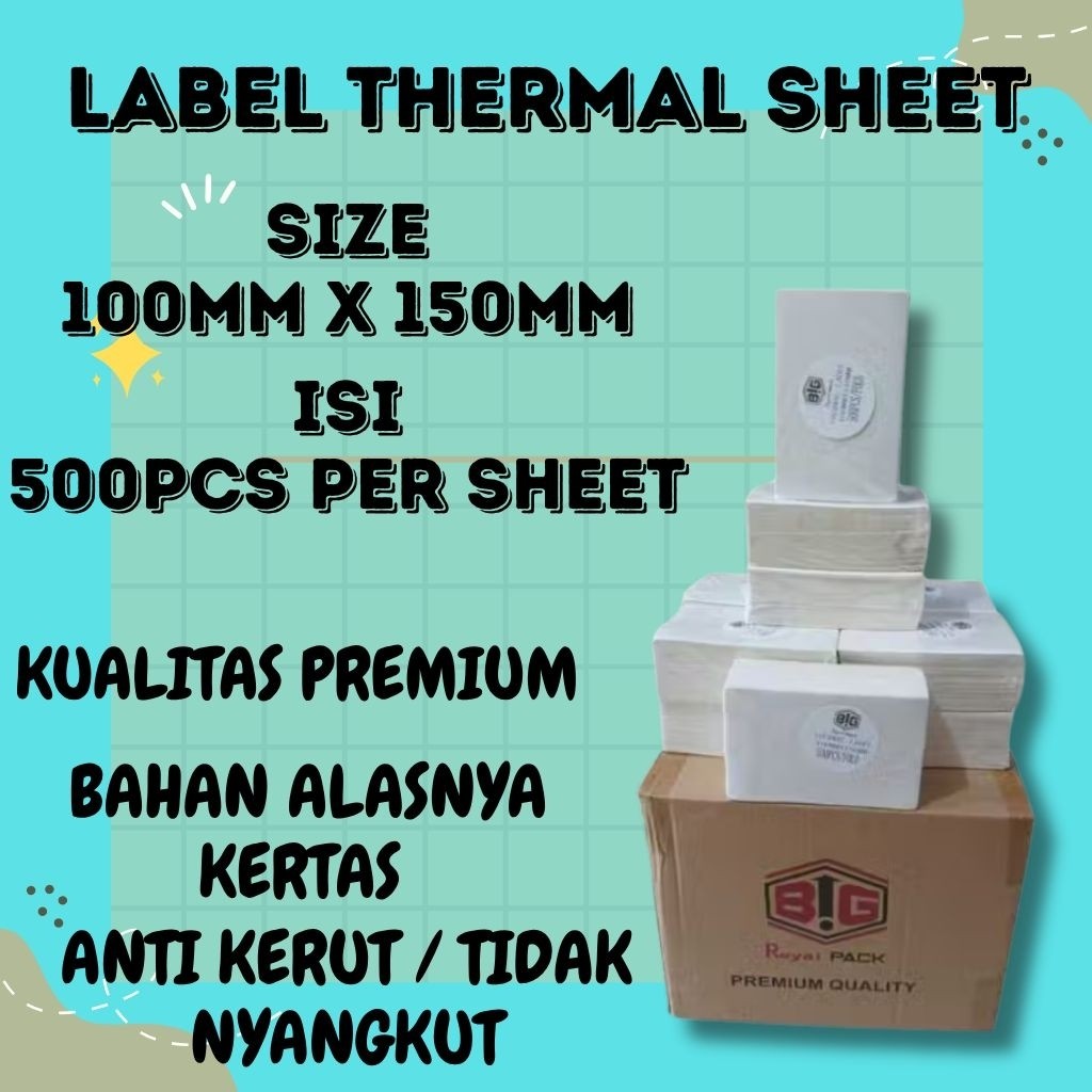 

sticker Kertas Label Thermal resi sheet/pack ukuran 100mmx150mm 1 Dos isi 20 Pack | 1 pack isi 500pcs Termurah
