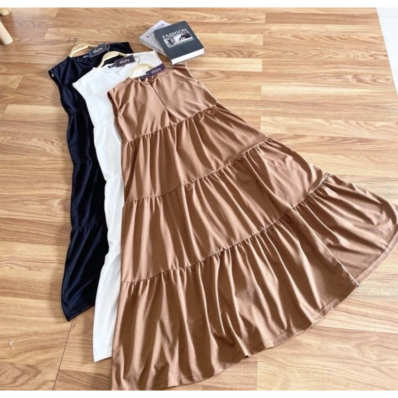 FLARE DRESS / (READY STOK)  INNER DRESS/LONG DRESS TANPA LENGAN/BAHAN KATUN SHAKILA/MAXI DRESS FLARE