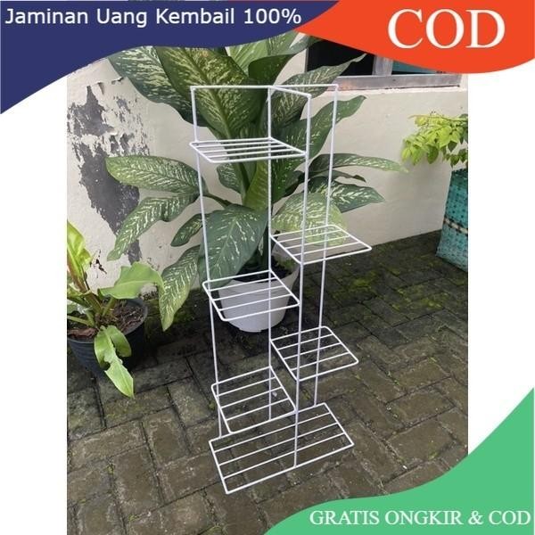 BESI 8MM RAK BUNGA 6 SUSUN / POT BUNGA KOTAK RAM TANGGA - Putih, Besi 8 mm