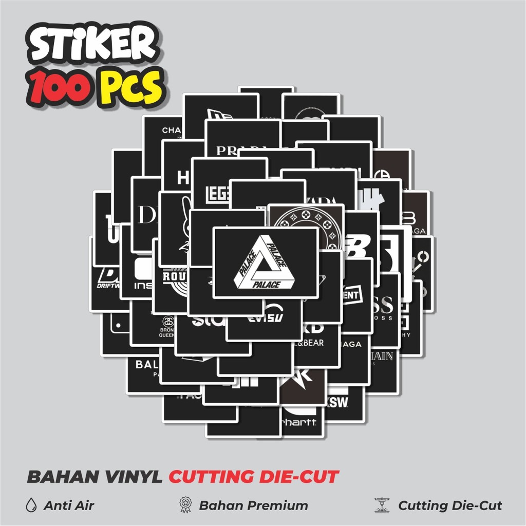 

Terbaru! 50 pcs Stiker Random Logo Brand Black & White Versi 1 Dekorasi Lucu Kreatif untuk Notebook, Skateboard, HP