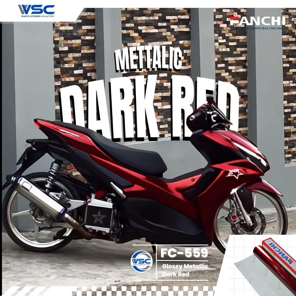 Stiker Skotlet Merah Maroon Metalik Dark Red Candy Metallic Glossy Fanchi Premium Wrapping Motor Mob