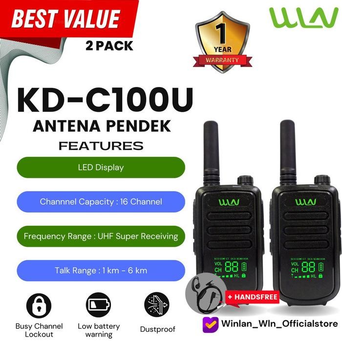 Walkie talkie HT Two-Way Radio WLN Layar LED KD - C100U + HF - Antena Panjang