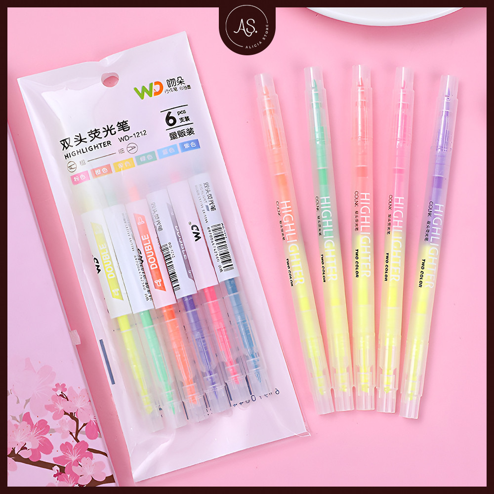 

AS Stabilo Panjang 2 Sisi Warna Warni Isi 6 Pcs Highlighter 2 Side