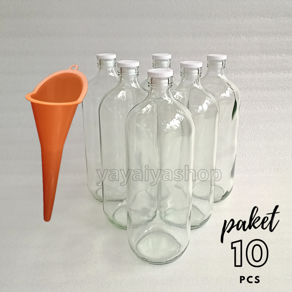 10pcs Botol Kaca 1 Liter/Botol Bensin Eceran/Botol Minyak/Botol Jamu/Botol Minuman+Tutup