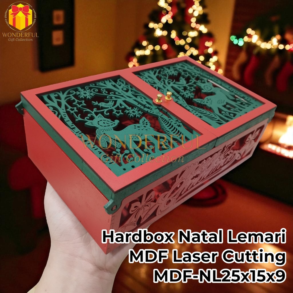 

Giftbox Natal Lemari / Christmas Hampers Hardbox / Box MDF Laser Cutting MDF-NL25x15x9
