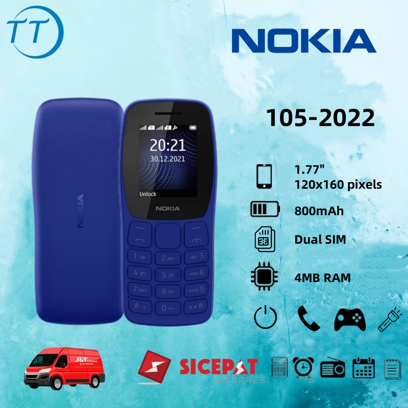 HP Nokia 105 (2022) Handphone Murah Cuci Gudang Dual SIM, Baterai Awet 800mAh Layar 1.77 inci Jernih