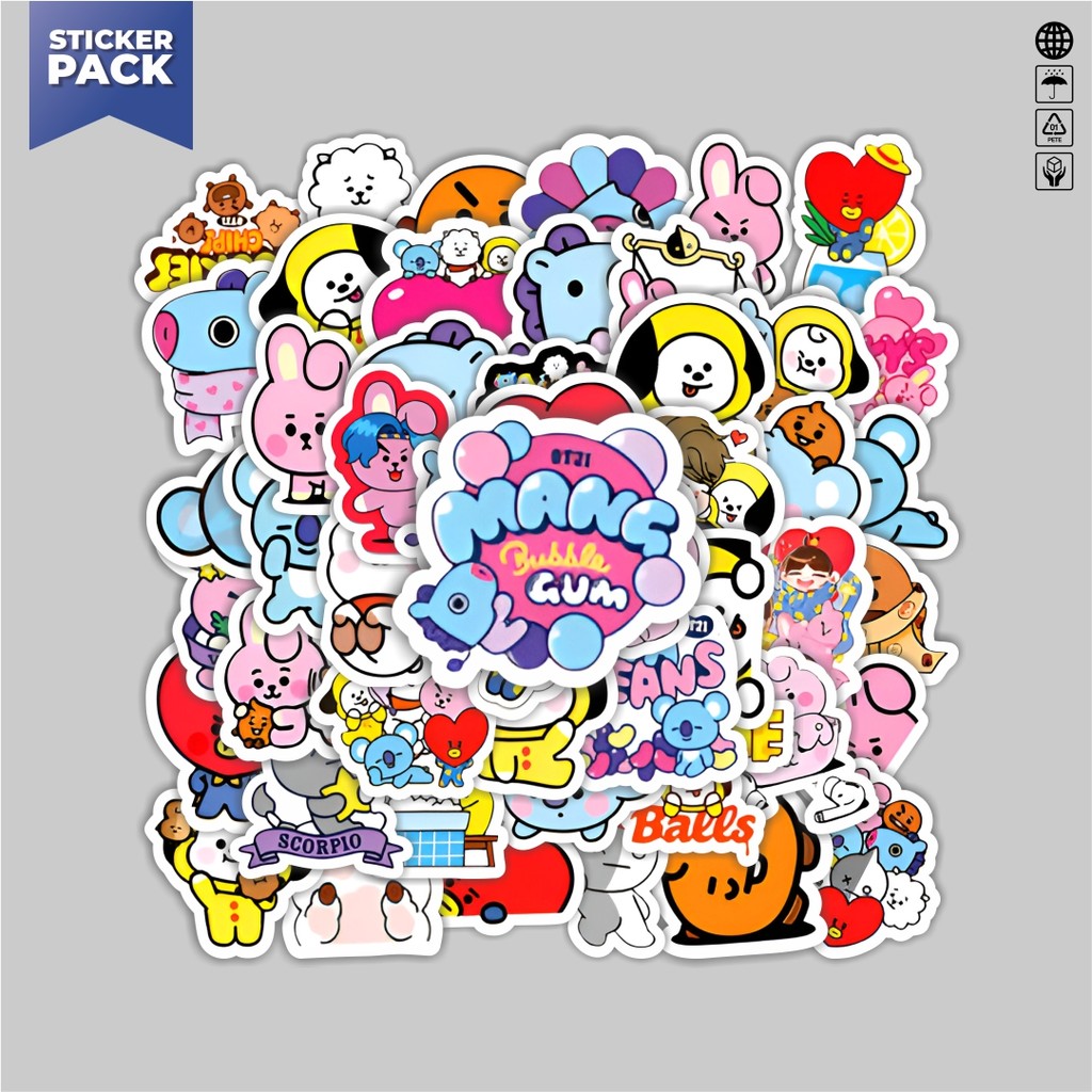 

[100PCS]Stiker Pack Stiker BT21 BTS Aesthetic Vinyl Anti Air Dekorasi Sticker Laptop Buku Journal Koper Helm Casing HP Gitar Helm Skateboard