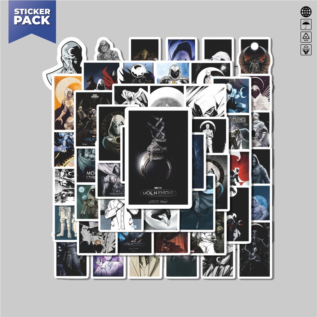

[100PCS]Stiker Pack Stiker Marvel Moon Knight Aesthetic Vinyl Anti Air Dekorasi Sticker Laptop Buku Journal Koper Helm Casing HP Gitar Helm Skateboard