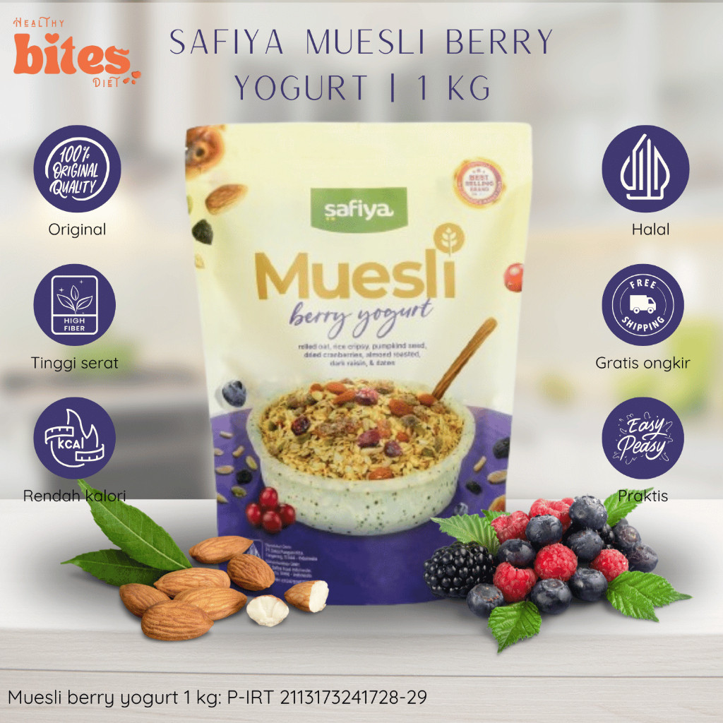 

New Muesli Berry Yogurt Safiya 1Kg Sereal Sarapan Diet Rendah Kalori Praktis Cemilan Diet Sehat OatPremium