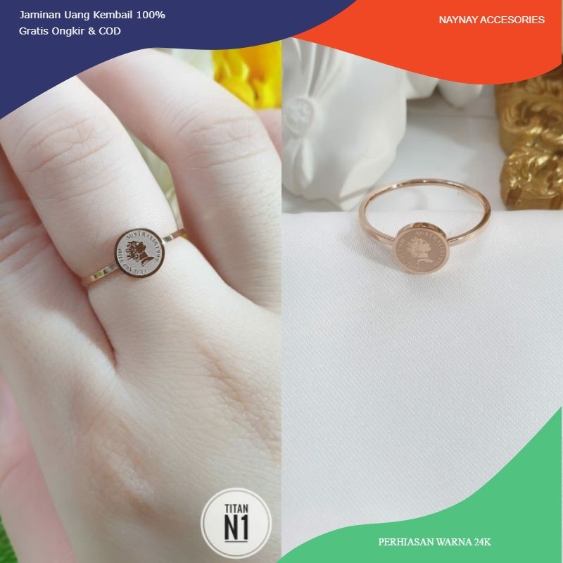 Cincin Set Titanium Wanita Fashion Korea Koin Bulat N30092100
