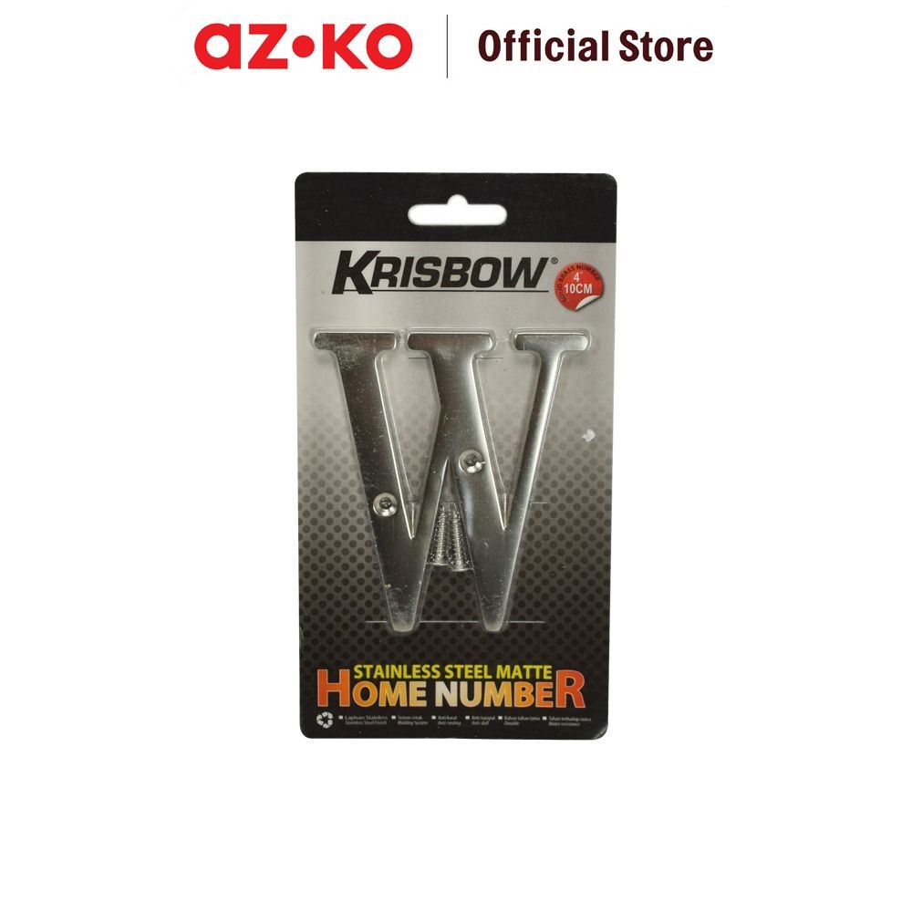 AZKO Krisbow Huruf Rumah W Stainless Steel 10 cm Huruf Penanda Rumah Hiasan Alphabet Pager Rumah Dek