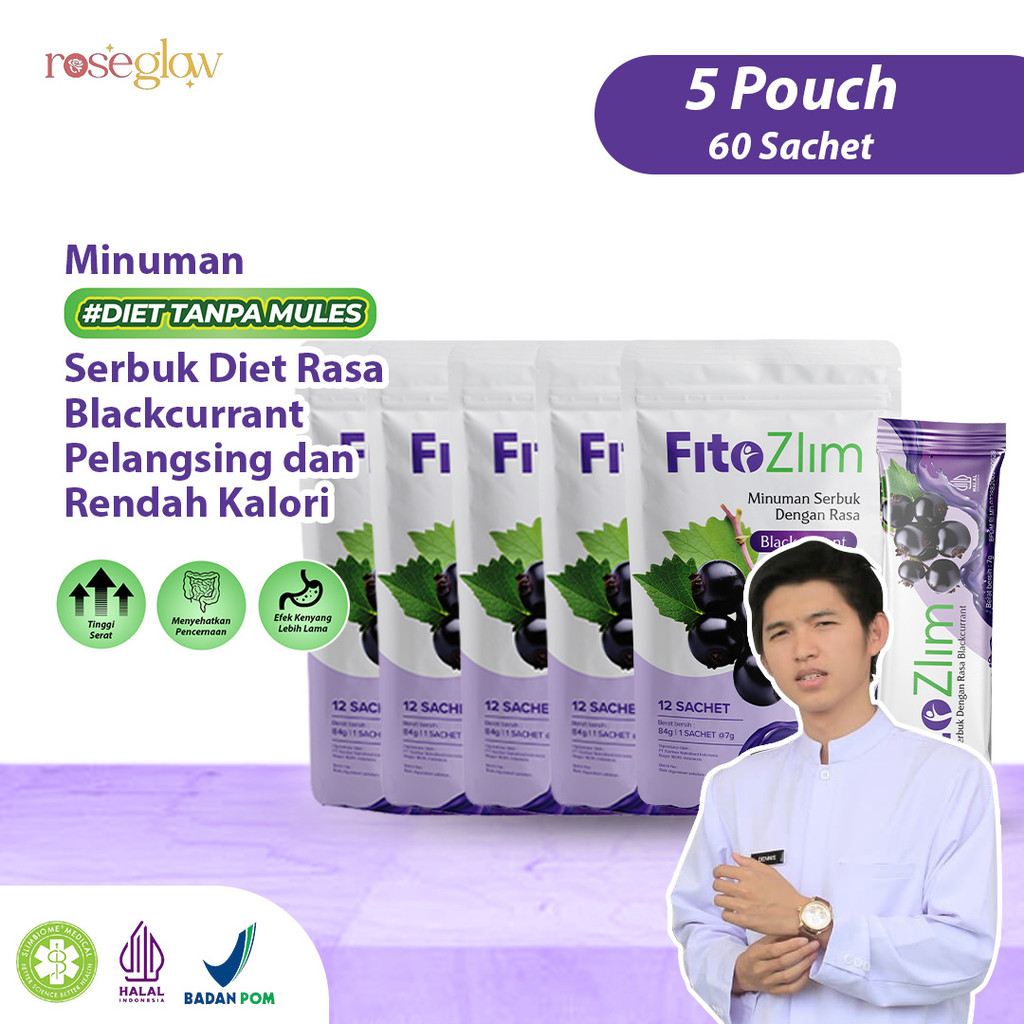 

FitoZlim Minuman Diet Tanpa Mules 5 Pouch 60 Sachet, Fiber Drink Rendah Kalori untuk Diet Alami