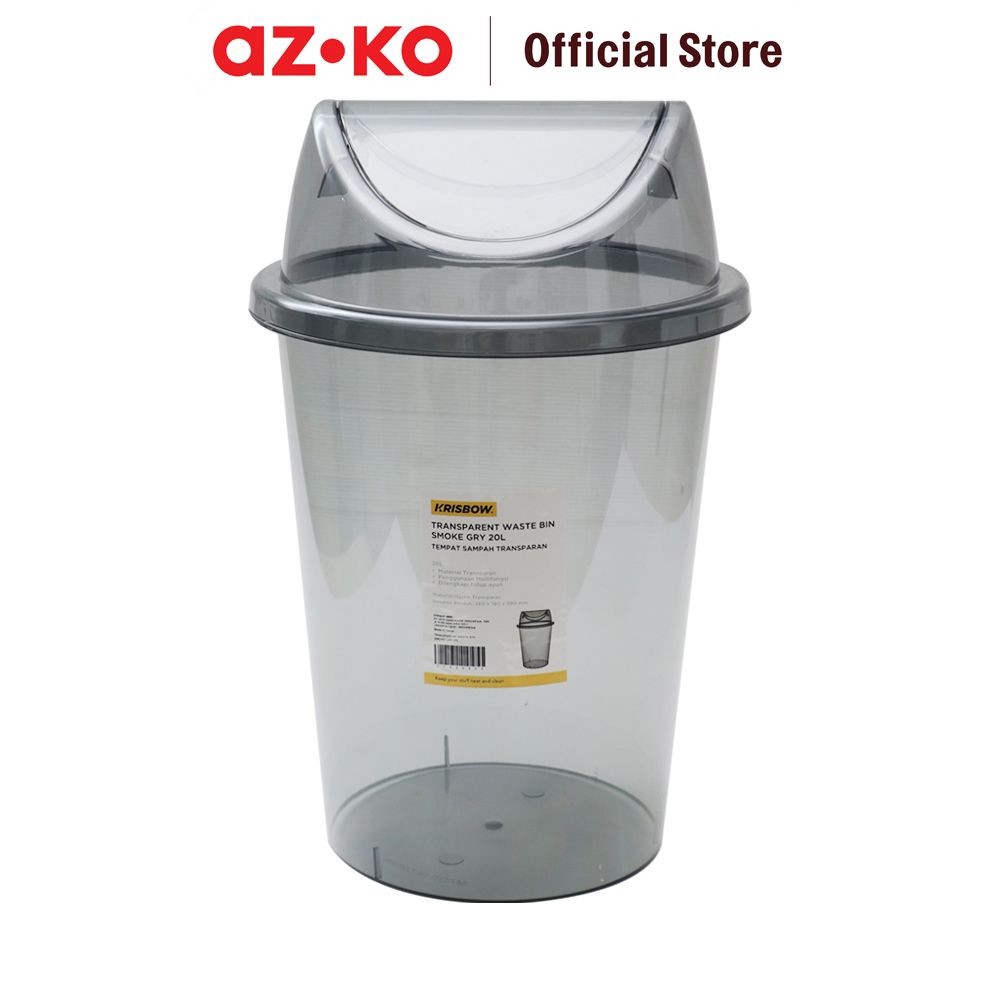 AZKO Krisbow 20 ltr Tempat Sampah Transparan - Abu-Abu Smoke Tong Sampah Wadah Pembuangan Alat Keber