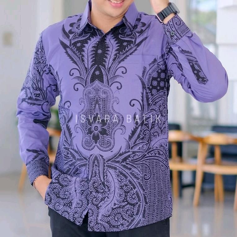 Isvara Batik Motif Kencana Ungu Kemeja Batik Pria Terbaru 2025 Lapis Furing Bahan Katun Adem Dan Nya