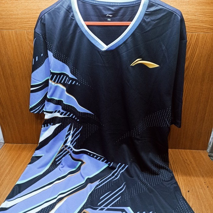 Kaos Badminton LINING ATSU803 (White, Black, Navy) 100% ORIGINAL - Black - XXL