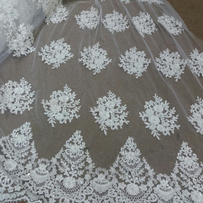✨LARIS✨ -Kain brokat tile payet spesial warna BW. bahan kebaya pengantin, dress - harga 50 cm
