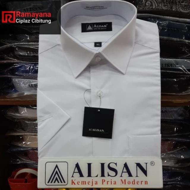 Kemeja Alisan putih polos lengan pendek