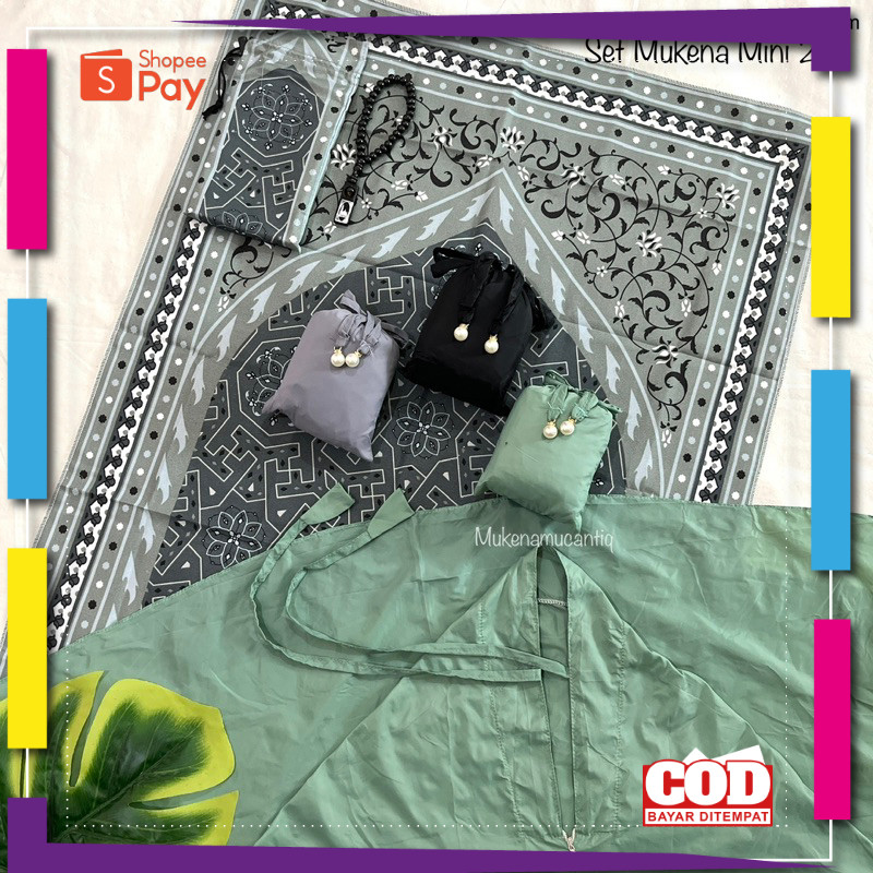[PREMIUM ORIGINAL] Full Set Mukena Mini Parasut Korea Premium Pouch Mutiara + Sajadah Traveling Moti