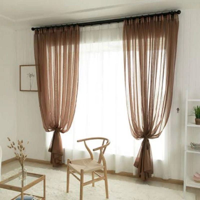 Vitrase Gorden Warna Coklat Model cantolan Tirai lapisan Pintu jendela