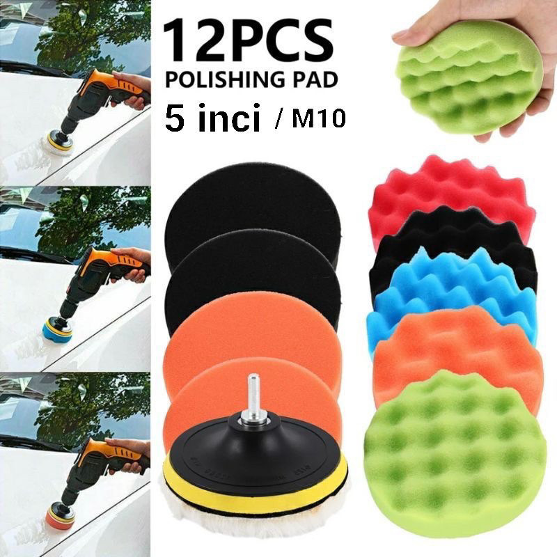 Medan Termurah Busa Poles Mobil 5 Inch 10 PCS Sponge Polishing Set Car Buffing Pads Foam Bufer Wol M
