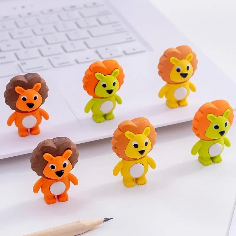 

1Pcs Cute Little Lion Eraser Novelty Different Kinds Cartoons Animal Erasers for Promotion School Office Supplies for Kids Gift
